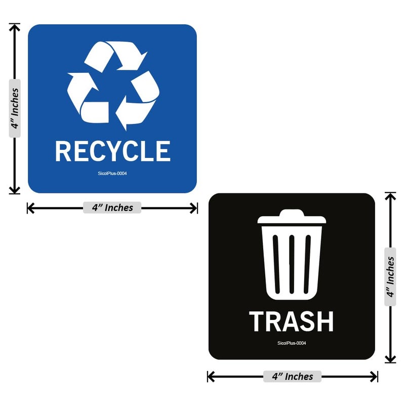 SICOL PLUS Trash Recycle Stickers Recycle Bin Decals and Trash can Stickers UV Protected Indoor and Outdoor Self Adhesive Vinyl Stickers (4x4 Inch 04 Pcs Square) - Image 2